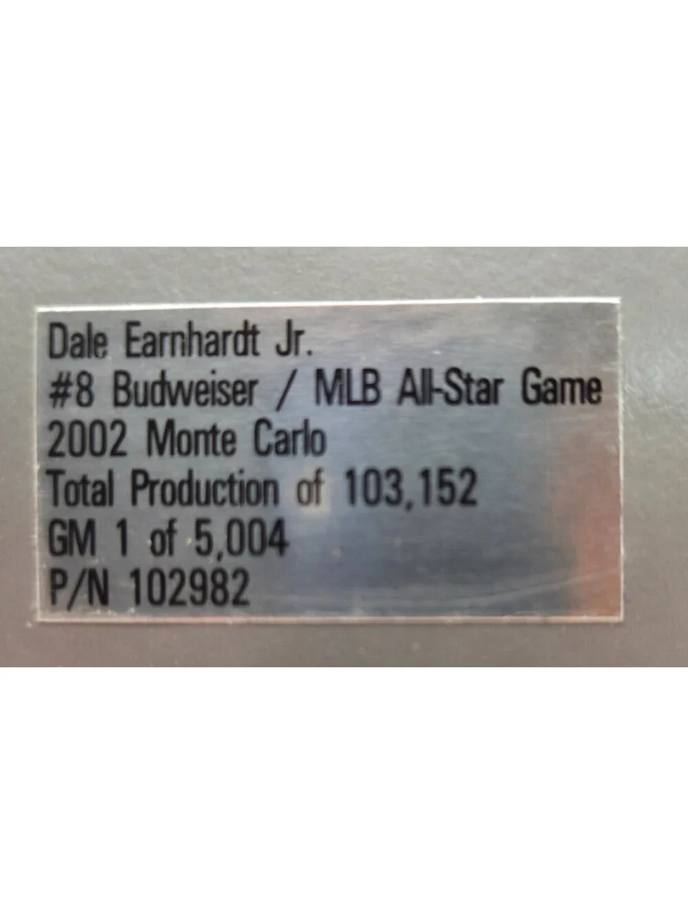 Dale Earnhardt Jr#8 Budweiser 2002 MLB All-Star Game 1:24 Action Diecast Vintage